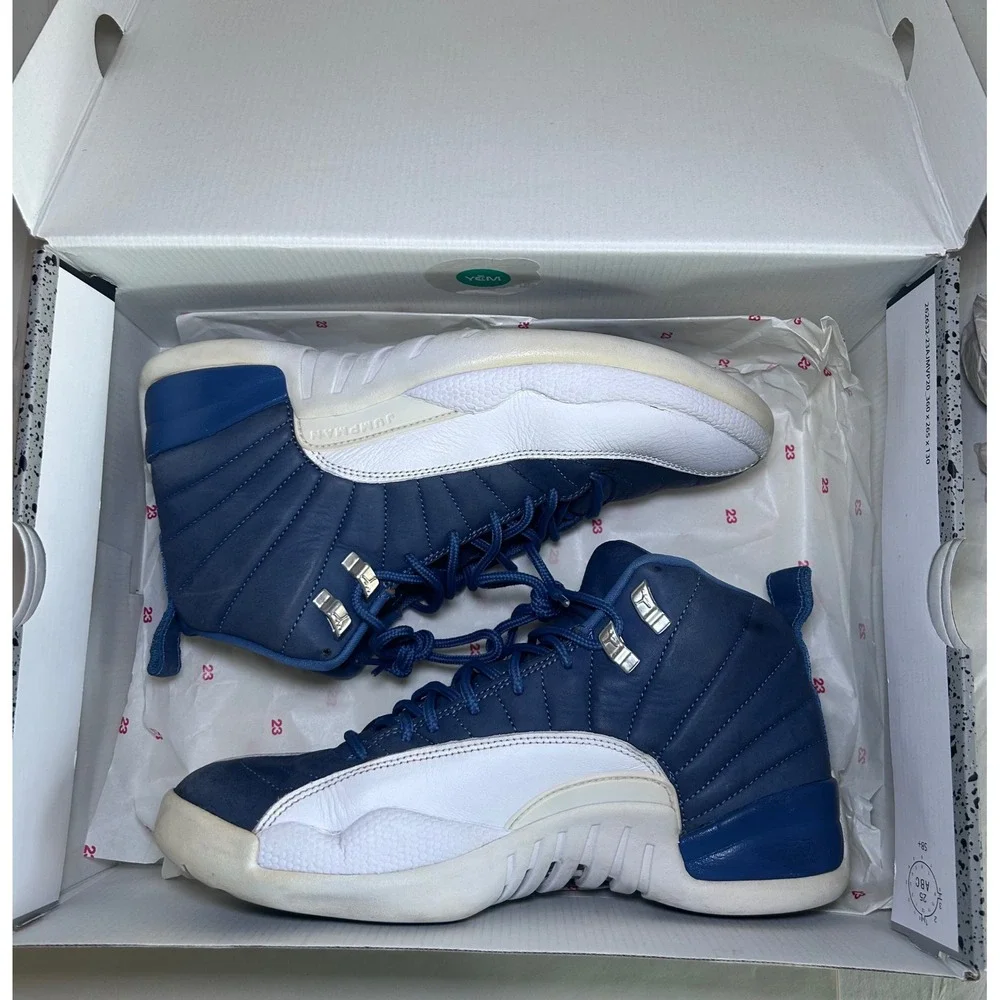 Air Jordan 12 Retro Stone Blue Indigo White Mens Size 9 130690-404